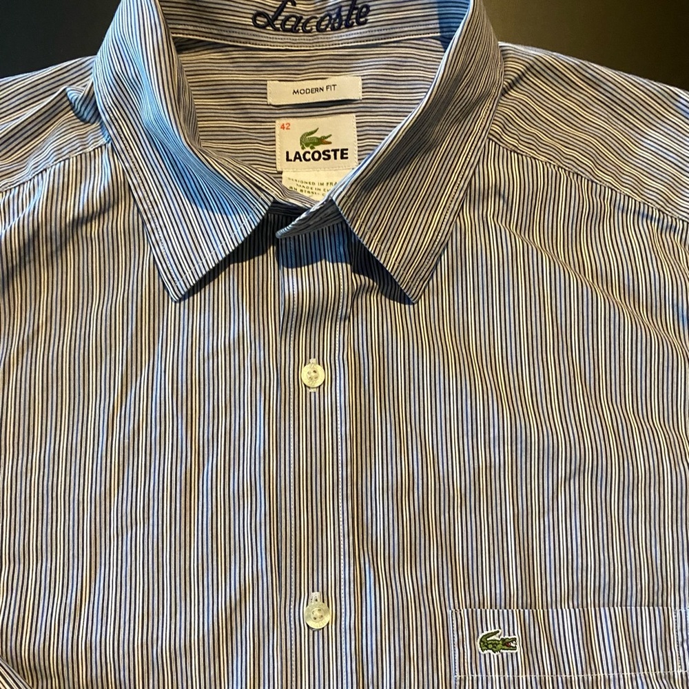 Lacoste Navy and White Striped Casual Shirt